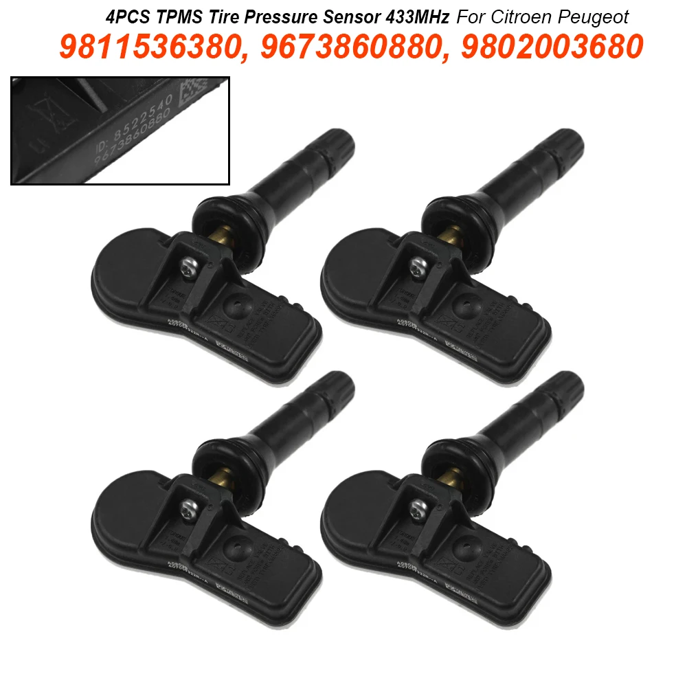 4PCS 433Mhz Tire Pressure Monitor Sensor 9811536380 5430W0 9673860880 9802003680 For P-eugeot 207 308 408 508 Partner RCZ
4PCS 433Mhz Tire Pressure Monitor Sensor 9811536380 5430W0 9673860880 9802003680 For P-eugeot 207 308 408 508 Partner RCZ