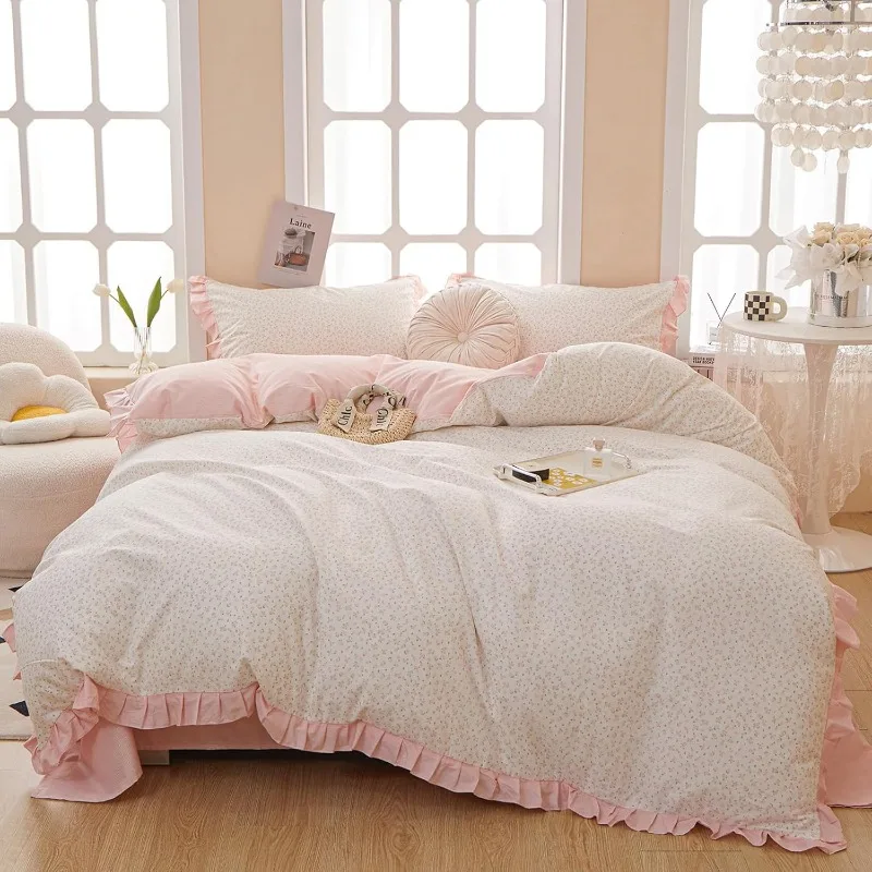 Pink Flower Duvet Cover Set Queen Romantic Girls Ruffle Lace Bedding Set Soft Cotton Girls Duvet Cover with 2 Pil
Pink Flower Duvet Cover Set Queen Romantic Girls Ruffle Lace Bedding Set Soft Cotton Girls Duvet Cover with 2 Pil