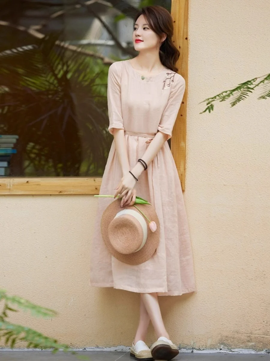 Elegant Embroidered Pure Flax Dress Women's Original Design Cotton Linen Long Slimming Skirt High Waist A-Line Summer Dress
Elegant Embroidered Pure Flax Dress Women's Original Design Cotton Linen Long Slimming Skirt High Waist A-Line Summer Dress