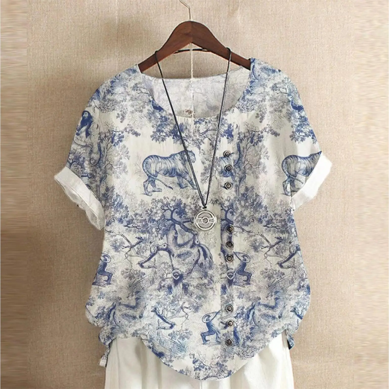 Artistic Large Size Women's Cotton Linen Short Sleeve T-Shirt Shirt Printed Single Button Casual Loose Fit Summer Fashion
Artistic Large Size Women's Cotton Linen Short Sleeve T-Shirt Shirt Printed Single Button Casual Loose Fit Summer Fashion