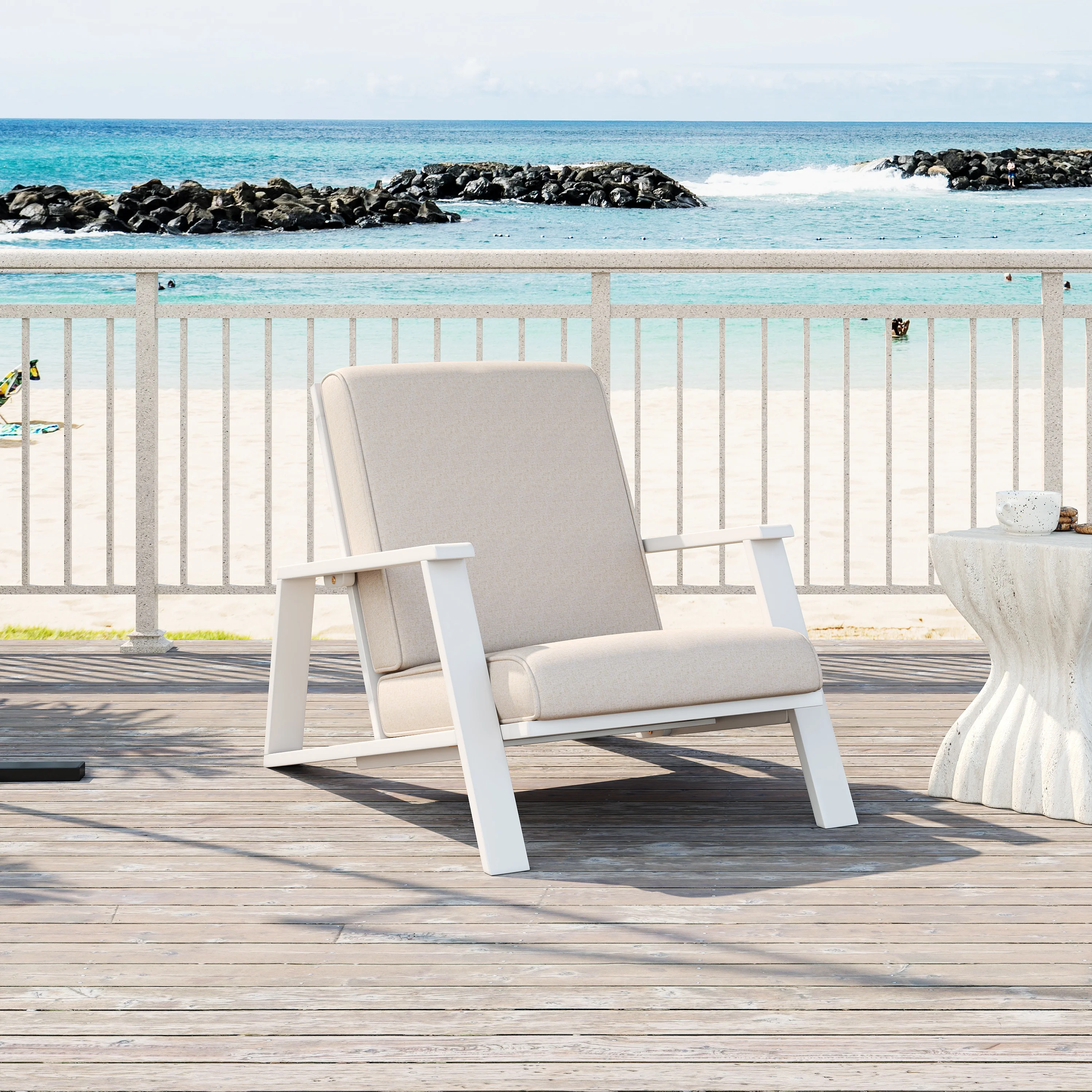 Modern Comfortable Patio Lounge Chair Outdoor Club Chair with Beige Cushion and White Acacia Wood Frame
Modern Comfortable Patio Lounge Chair Outdoor Club Chair with Beige Cushion and White Acacia Wood Frame
