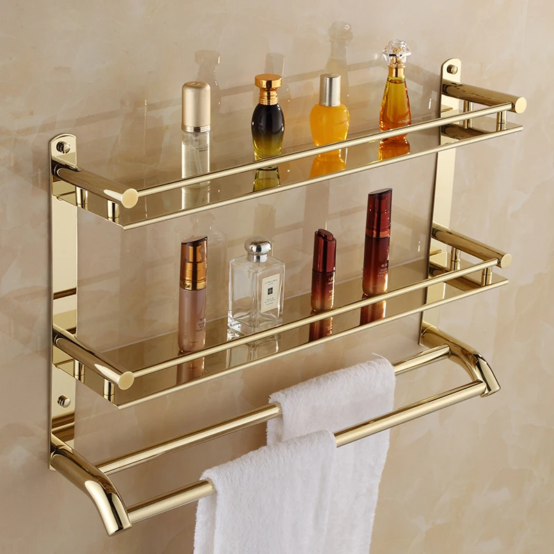 Bathroom double-layer towel rack wall hanging folding 2-layer gold bathroom shelf
Bathroom double-layer towel rack wall hanging folding 2-layer gold bathroom shelf