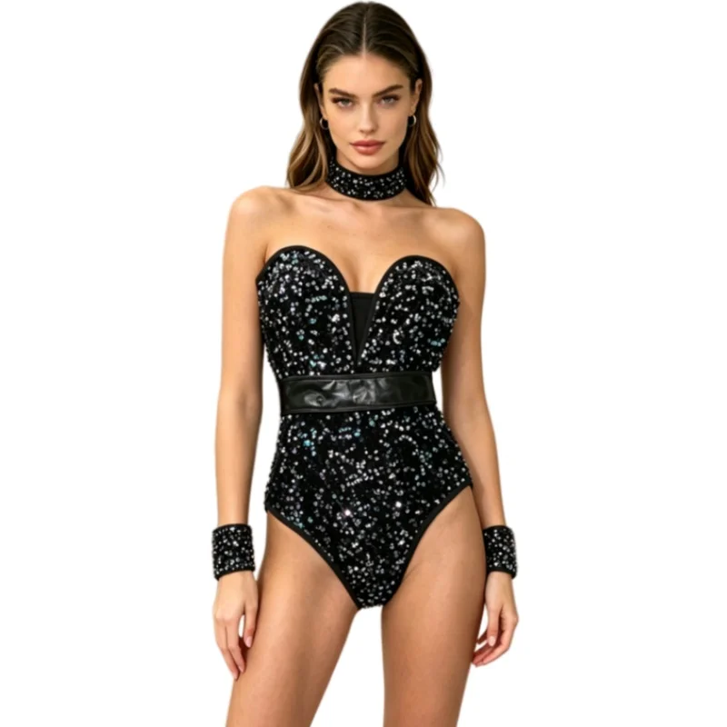 Women's Slim Sexy Fit Shiny Sequins Bodysuit Stage Dance Costume Nightclub Rave Party Leotard Club Singer Performance Outfit
Women's Slim Sexy Fit Shiny Sequins Bodysuit Stage Dance Costume Nightclub Rave Party Leotard Club Singer Performance Outfit