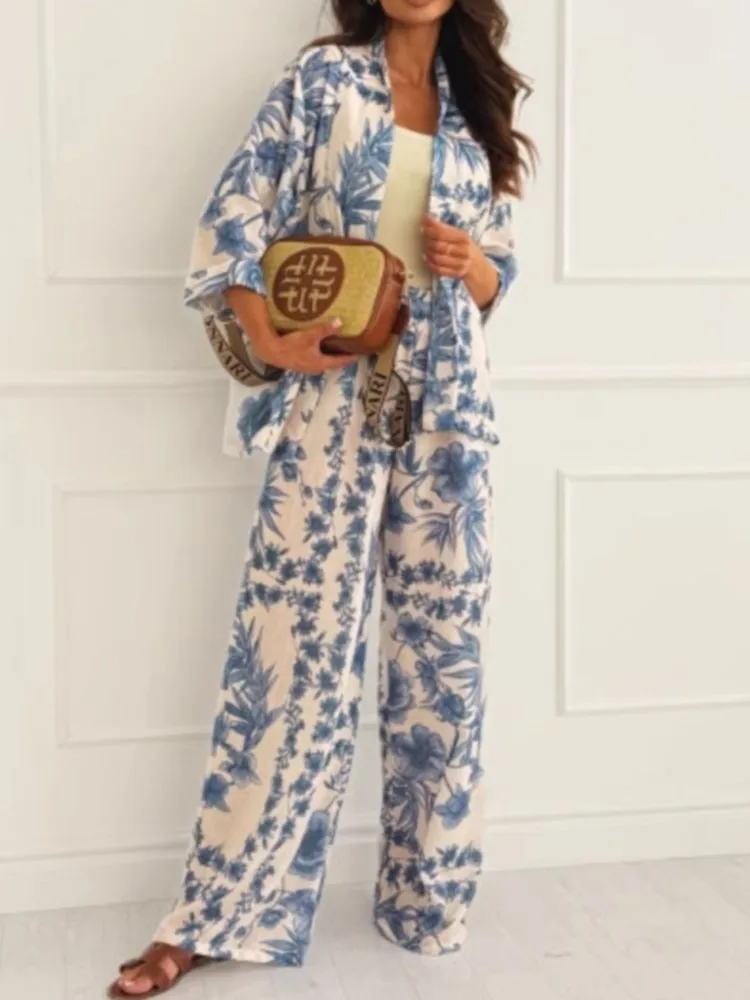 Holiday Style Three-quarter Sleeve Wide-leg Trousers Two-piece Set Women's Street Style Fashion Printed Casual Trousers Set
Holiday Style Three-quarter Sleeve Wide-leg Trousers Two-piece Set Women's Street Style Fashion Printed Casual Trousers Set
