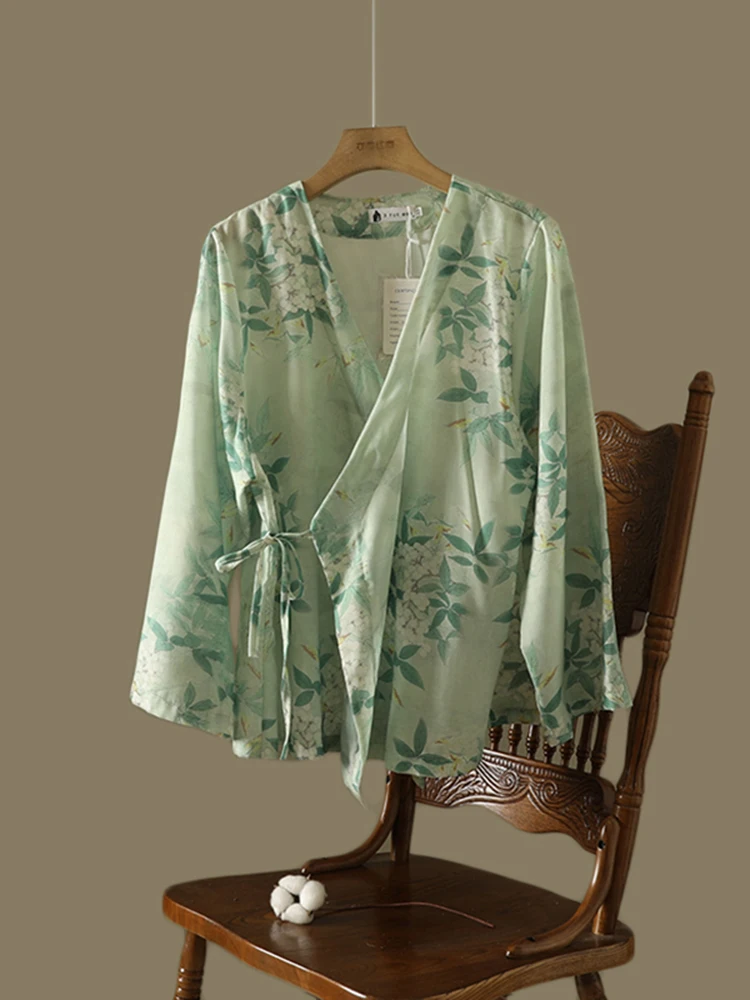 Loose Long Sve Printed irt Women's Summer Thin Cross Collar Tie Dyeing Hanfu Sle V-ne Regular Fit Faion Ladies' irt
Loose Long Sve Printed irt Women's Summer Thin Cross Collar Tie Dyeing Hanfu Sle V-ne Regular Fit Faion Ladies' irt