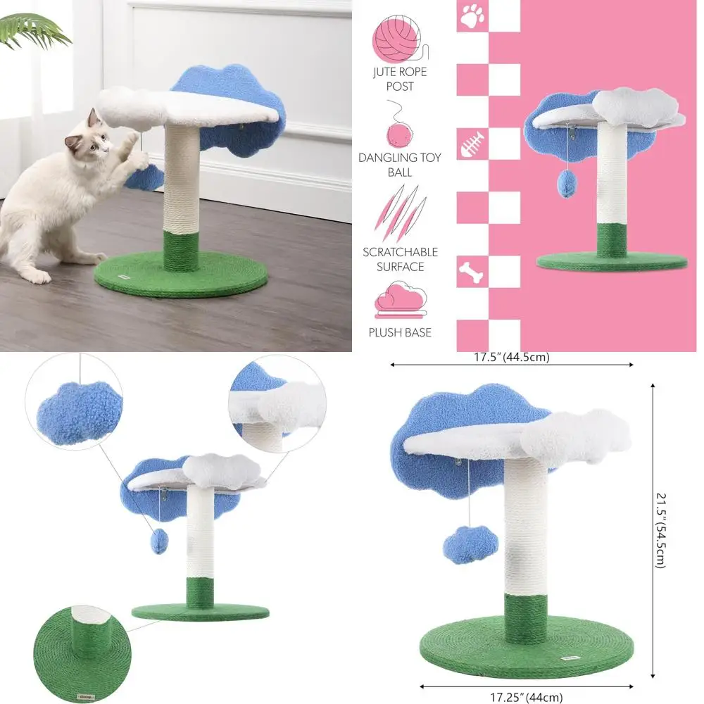 Modern Jute Cloud Cat Tree Sami 21.5 with Scratching Post, Fuzzy Toy, White/Blue/Green
Modern Jute Cloud Cat Tree Sami 21.5 with Scratching Post, Fuzzy Toy, White/Blue/Green