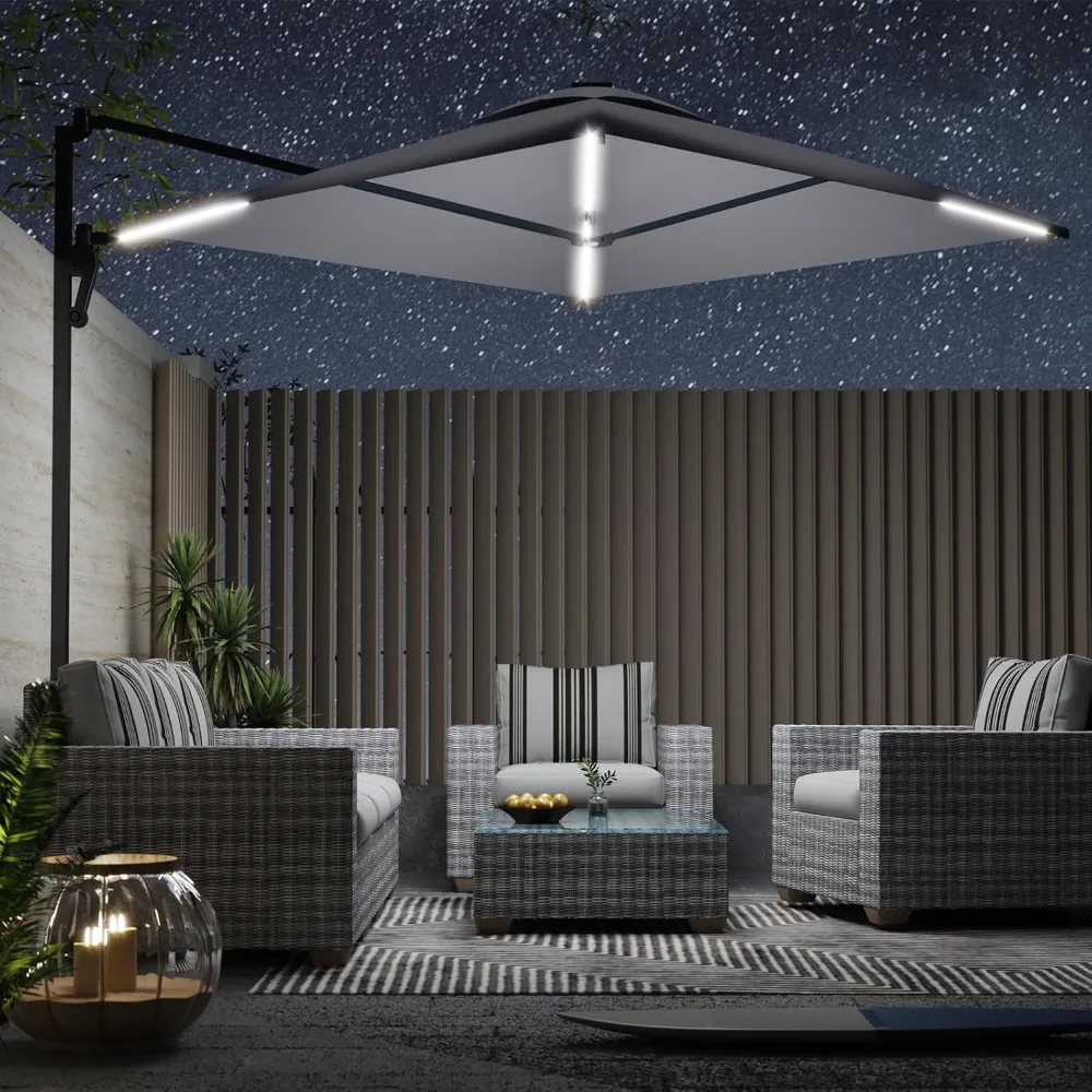 10ft Solar LED Wall Mounted Outdoor Patio Umbrella, Rectangular Large Offset Cantilever Umbrellas with 180° Rotation Sun Awning
10ft Solar LED Wall Mounted Outdoor Patio Umbrella, Rectangular Large Offset Cantilever Umbrellas with 180° Rotation Sun Awning