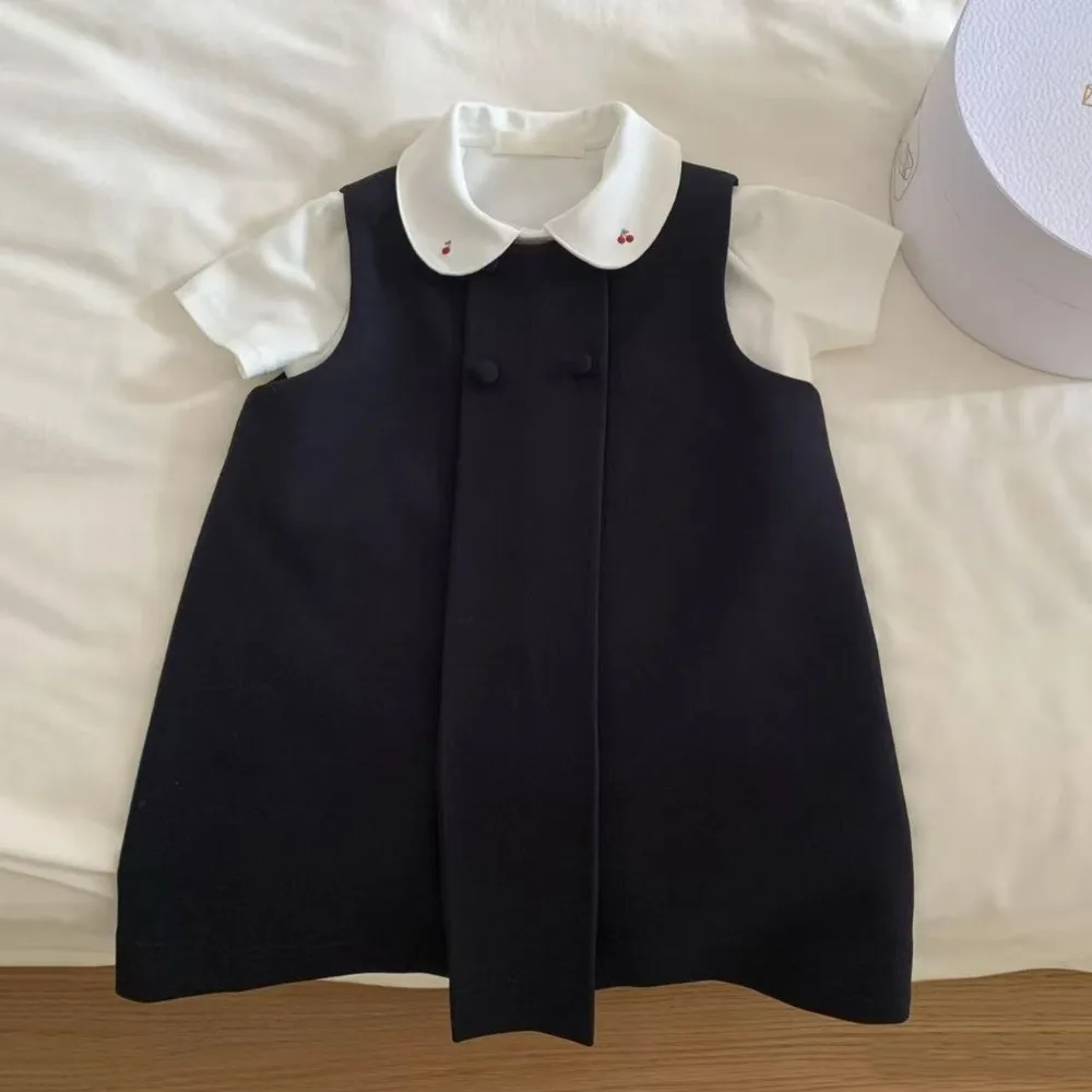 2026 New Girls 2Pcs Outfit, Preppy Style Peter Pan Collar Short Sleeve Shirt & Tank Dress Set for 80-130cm
2026 New Girls 2Pcs Outfit, Preppy Style Peter Pan Collar Short Sleeve Shirt & Tank Dress Set for 80-130cm