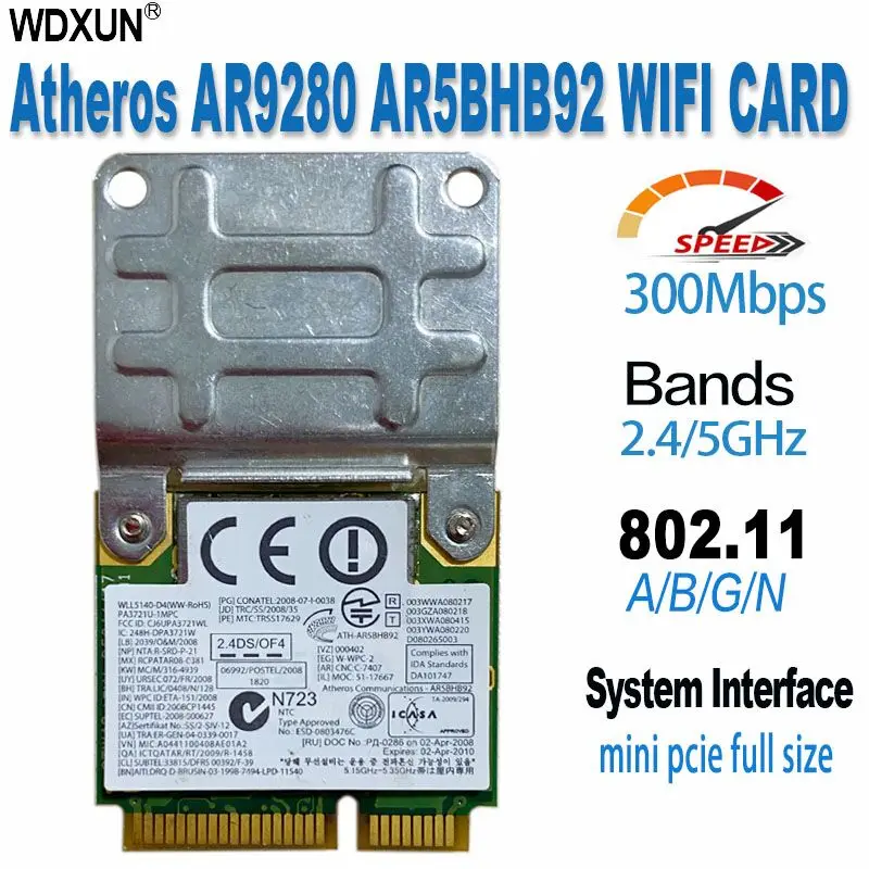Atheros AR9280 AR5BHB92 dual-band 2.4GHz / 5GHz 802.11a / B / G / N 300Mbp wireless wi-fi mini-pci-e card module WiFi
Atheros AR9280 AR5BHB92 dual-band 2.4GHz / 5GHz 802.11a / B / G / N 300Mbp wireless wi-fi mini-pci-e card module WiFi