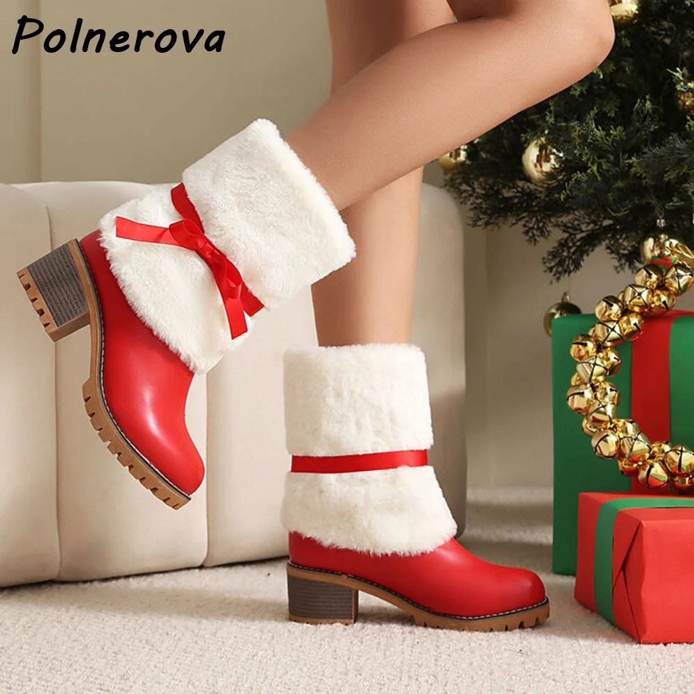 White Red Furry Ankle Boots Ribbon Bows Chunky Heels Round Toe Slip On Soft Warm Winter Boots Women's Party Sexy Dress Shoes
White Red Furry Ankle Boots Ribbon Bows Chunky Heels Round Toe Slip On Soft Warm Winter Boots Women's Party Sexy Dress Shoes