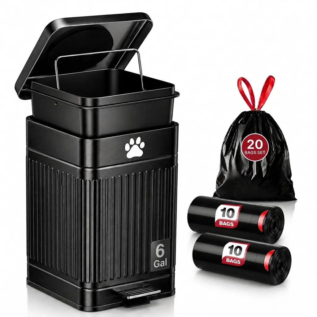 22L/6Gal Outdoor Dog Poop Trash Can with Lid, Metal Pet Waste Bin with Foot Pedal, Soft Close, Odor Control, Includes 20 Bags, Black
22L/6Gal Outdoor Dog Poop Trash Can with Lid, Metal Pet Waste Bin with Foot Pedal, Soft Close, Odor Control, Includes 20 Bags, Black
