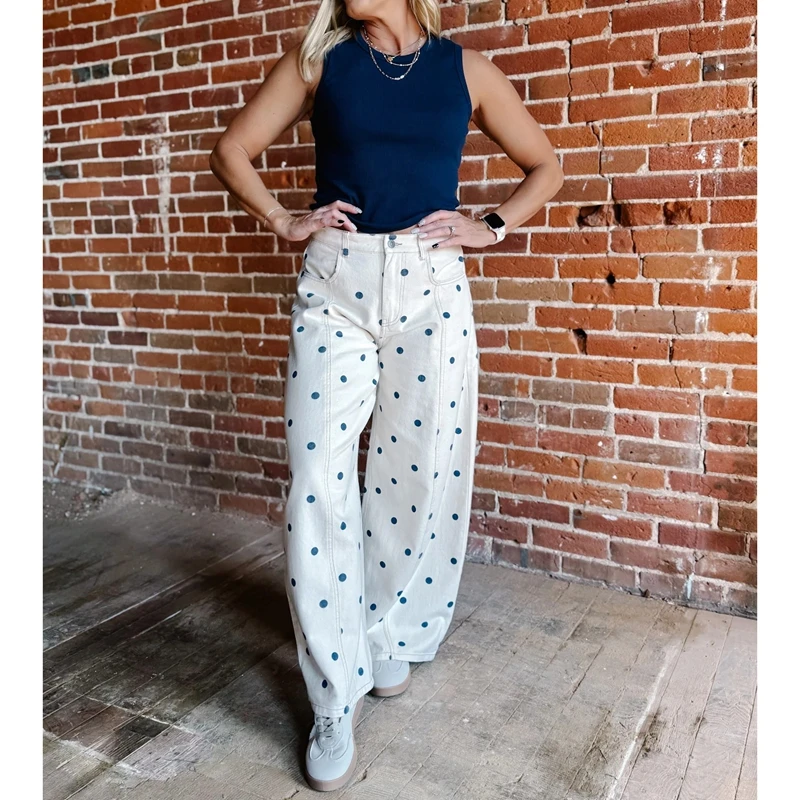 Women's Y2k Polka Dot Print Jeans High Waist Loose Harem Denim Long Pants Vintage Boyfriend Bloomer Jeans Streetwear
Women's Y2k Polka Dot Print Jeans High Waist Loose Harem Denim Long Pants Vintage Boyfriend Bloomer Jeans Streetwear