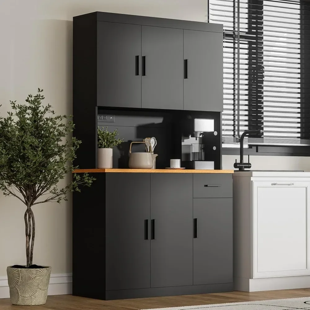 Kitchen Pantry Cabinet, 71" Tall Kitchen Storage Cabinet with Power Outlet, Freestanding Kitchen Hutch with countertop 
Kitchen Pantry Cabinet, 71" Tall Kitchen Storage Cabinet with Power Outlet, Freestanding Kitchen Hutch with countertop
