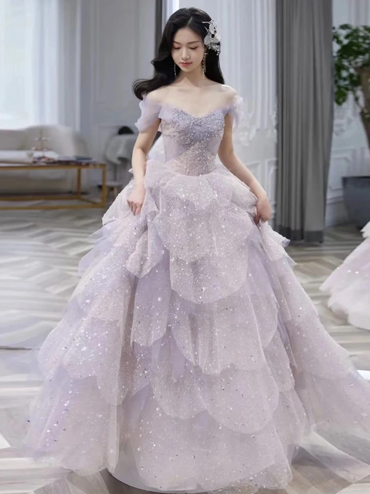 Fashion Luxury Violet Prom Dress Women Glitter Layered Tulle Sequins Beading A-line Princess Romance Party Formal Gown Vestidos
Fashion Luxury Violet Prom Dress Women Glitter Layered Tulle Sequins Beading A-line Princess Romance Party Formal Gown Vestidos