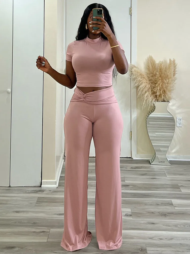 Solid Pants Set Women 2 Piece Summer Outfit Short Sleeve T-shirt Crop Top and Ruched Wide Leg Pants Sporty Fitness Matching Sets
Solid Pants Set Women 2 Piece Summer Outfit Short Sleeve T-shirt Crop Top and Ruched Wide Leg Pants Sporty Fitness Matching Sets