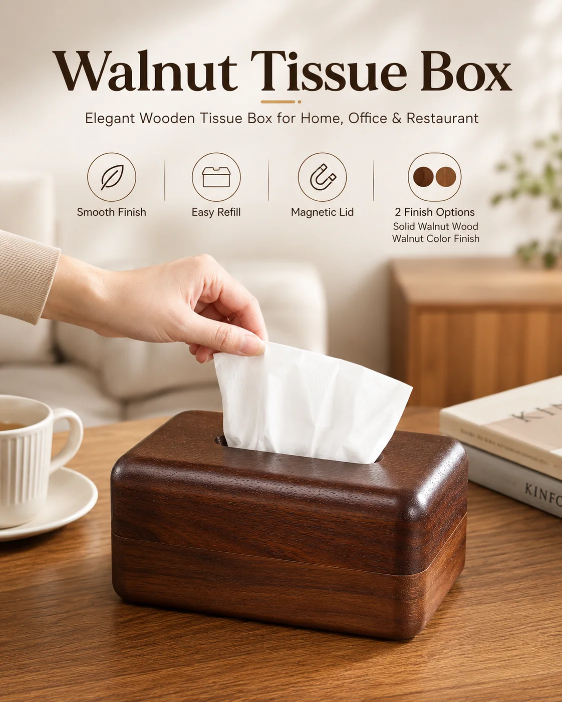 QA Walnut Wood Tissue Box Cover with Lid, Wooden Tissue Holder for Home Living Room Bathroom Desk, Rustic Napkin Storage Case
QA Walnut Wood Tissue Box Cover with Lid, Wooden Tissue Holder for Home Living Room Bathroom Desk, Rustic Napkin Storage Case