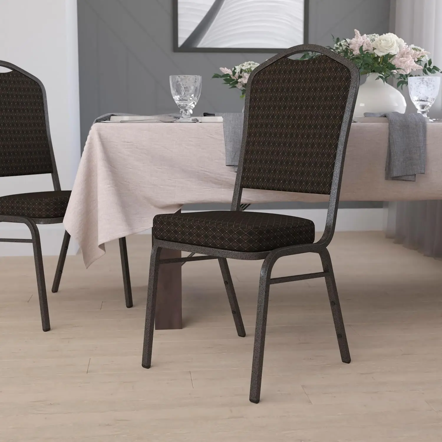Crown Ba Banquet Chair, Brown Patterned Fabric/Gold Vein Frame
Crown Ba Banquet Chair, Brown Patterned Fabric/Gold Vein Frame