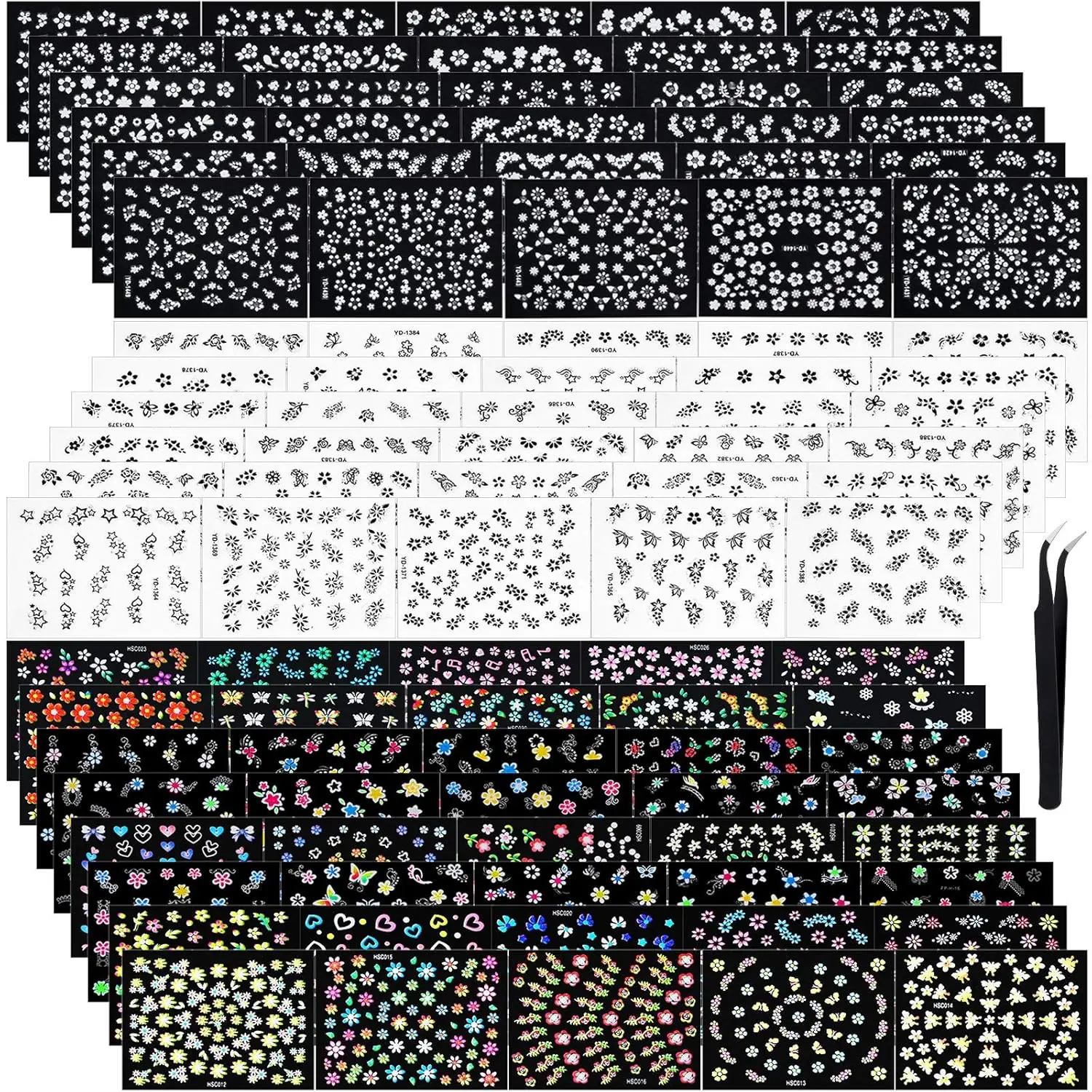 5000 Pcs 3D Flower Nail Stickers, 100 Sheets Self-Adhesive Nail Art Decals with Tweezers, Multi-Design Floral Manicure Kit
5000 Pcs 3D Flower Nail Stickers, 100 Sheets Self-Adhesive Nail Art Decals with Tweezers, Multi-Design Floral Manicure Kit