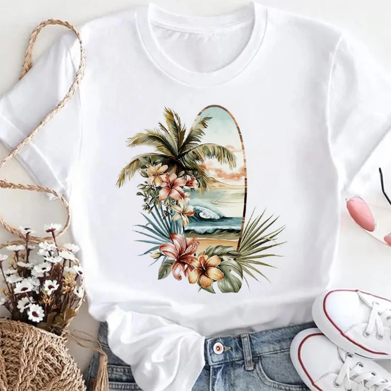 Surfboard Beach Floral Print T-Shirt Round Neck Travel Cute Graphic Top Women's Summer Printed Vacation Style Women's T-Shirt
Surfboard Beach Floral Print T-Shirt Round Neck Travel Cute Graphic Top Women's Summer Printed Vacation Style Women's T-Shirt