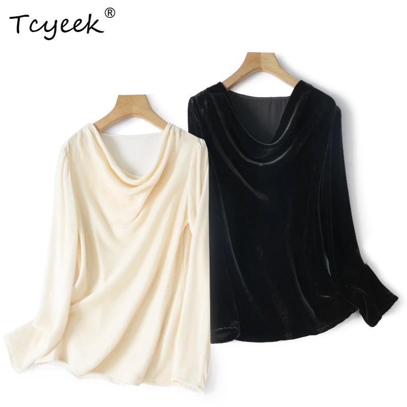 Tcyeek 100% Mulberry Silk Spring Autumn Velvet Long Sleeved Solid Color Pile Collar Women T-shirts Футболки Женскиe Топ Женский
Tcyeek 100% Mulberry Silk Spring Autumn Velvet Long Sleeved Solid Color Pile Collar Women T-shirts Футболки Женскиe Топ Женский