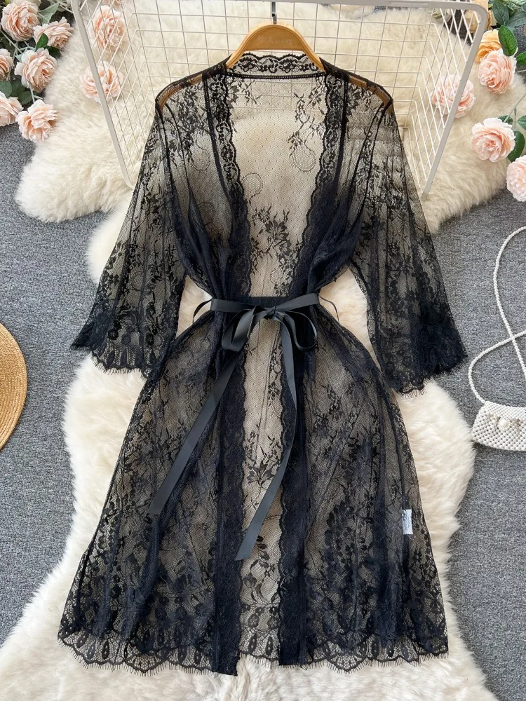Hikigawa Chic Fashion Women Summer Sexy Y2k Sleepshirts Thin Long Sleeve Gauze Lace Nightgowns Deep V Neck Shawl Cardigan Mujer
Hikigawa Chic Fashion Women Summer Sexy Y2k Sleepshirts Thin Long Sleeve Gauze Lace Nightgowns Deep V Neck Shawl Cardigan Mujer