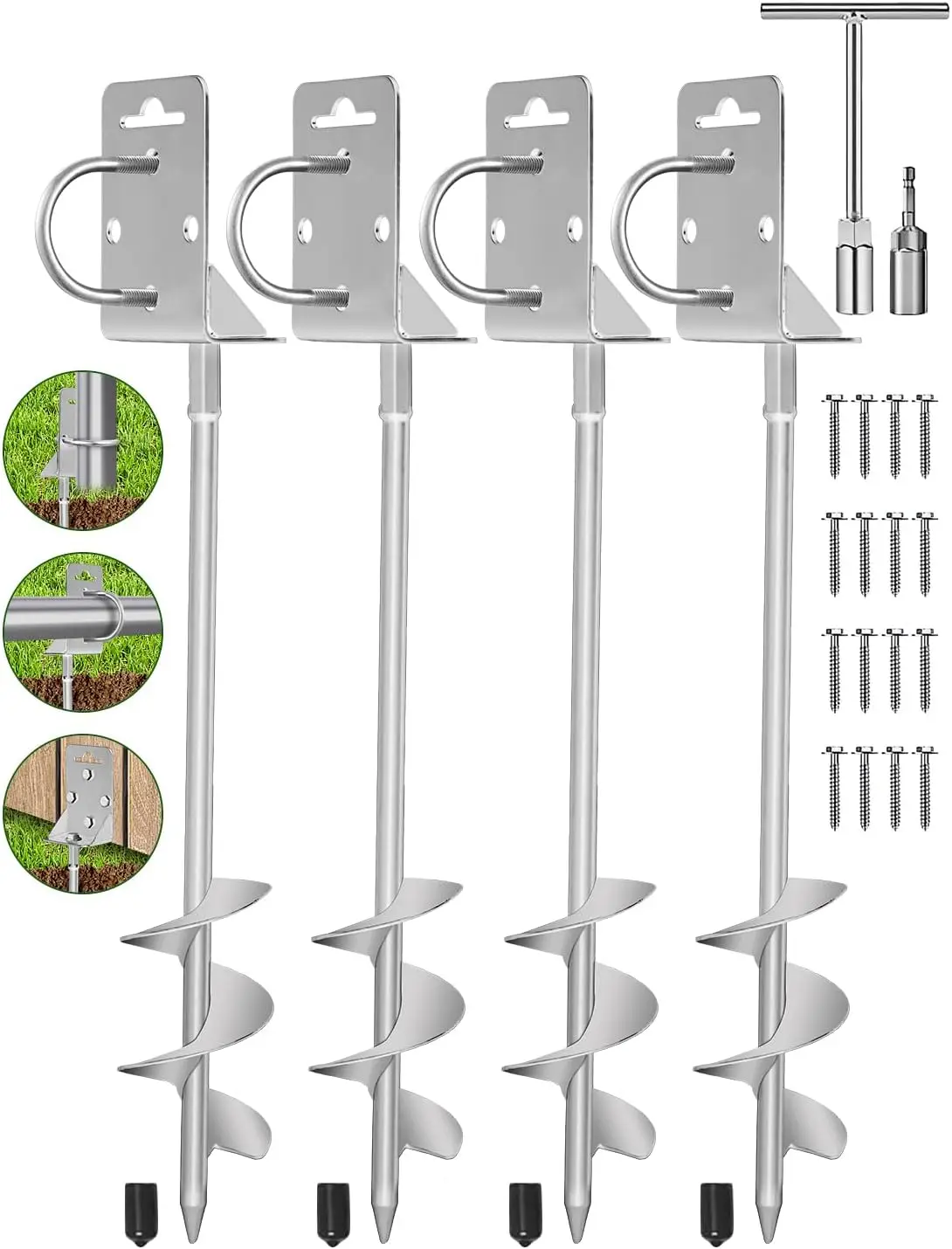 Heavy Duty Ground Anchors Screw-in Set of 4 for Shed, Trampoline, Camping, Swing Sets with Drill Bit
Heavy Duty Ground Anchors Screw-in Set of 4 for Shed, Trampoline, Camping, Swing Sets with Drill Bit