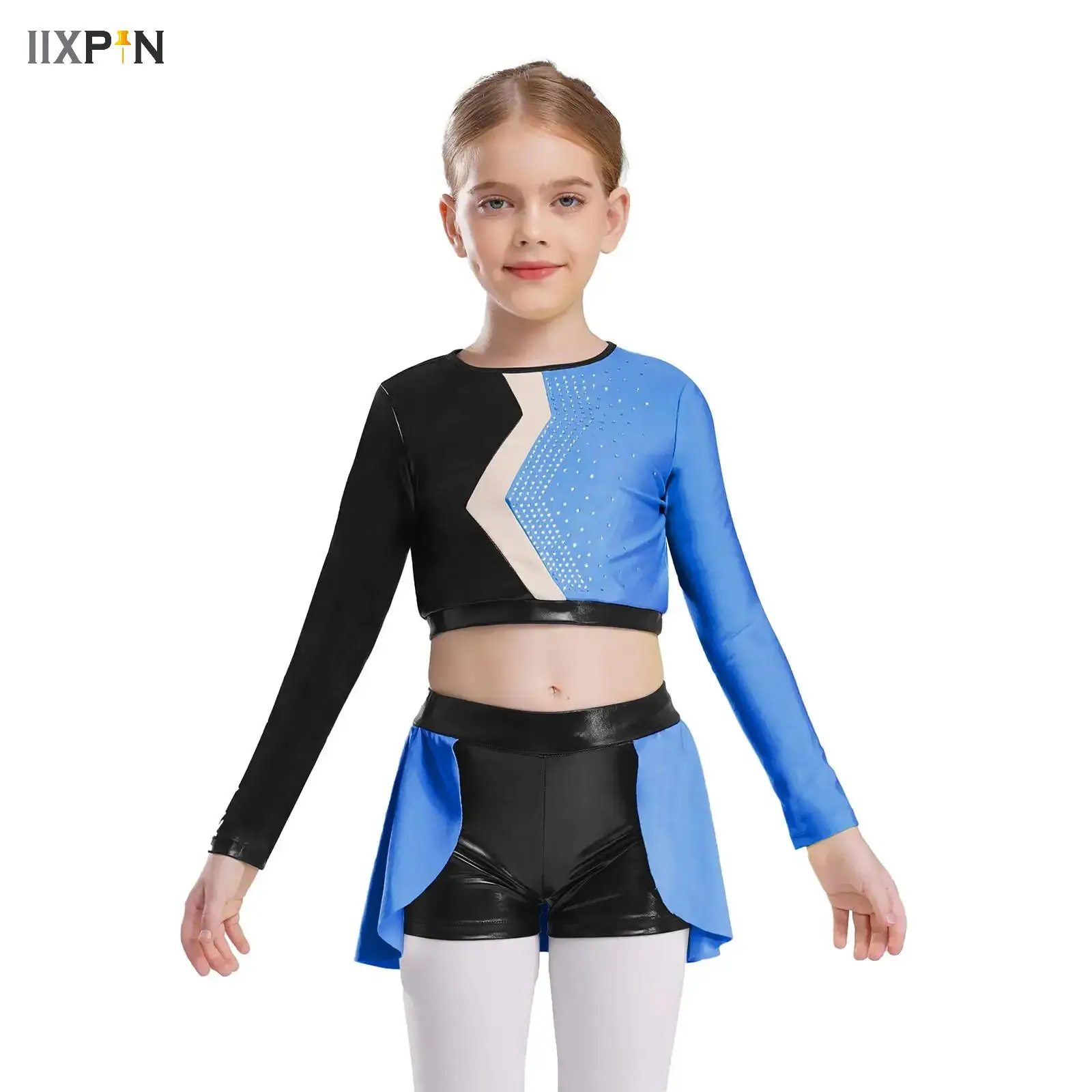 Dance Wear Girls Cheerleading Performance Costumes Children Modern Jazz Street Dance Clothes Rhinestones Crop Top+Skirted Shorts
Dance Wear Girls Cheerleading Performance Costumes Children Modern Jazz Street Dance Clothes Rhinestones Crop Top+Skirted Shorts
