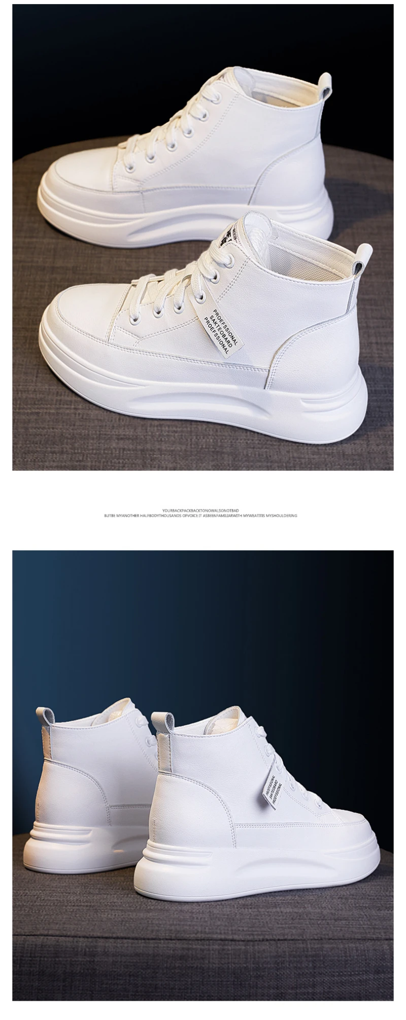 Womens White High Top Platform Sneakers Leather Upper Thick Sole Casual Lace Up Shoes Lightweight Non Slip Height Increasing 16 S207662a8a3624230a3388d9f11e342fdG