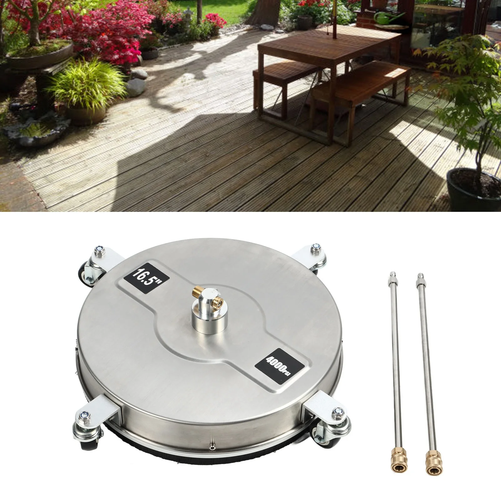 Pressure Washer Flat Surface Cleaner 4 Movable Wheels 1/4In Quick Fitting With 2 Extended Wand Garage Road Cleaning Working Tool
Pressure Washer Flat Surface Cleaner 4 Movable Wheels 1/4In Quick Fitting With 2 Extended Wand Garage Road Cleaning Working Tool