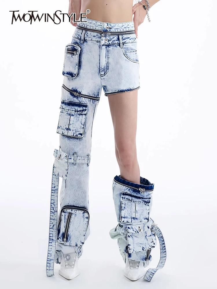 TWOTWINSTYLE Chic Streetwear Cargo Jeans For Women High Waist Patchwork Pockets Slimming Vintage Pants Female Fashion Clothing
TWOTWINSTYLE Chic Streetwear Cargo Jeans For Women High Waist Patchwork Pockets Slimming Vintage Pants Female Fashion Clothing