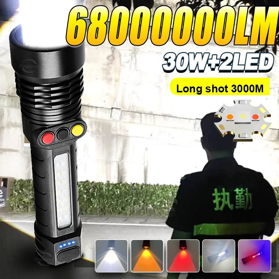 30W+2LED High Power LED Rechargeable Flashlights 3600MAH Ultra Powerful Flashlight LED Camping Spotlight Tactical Torch
30W+2LED High Power LED Rechargeable Flashlights 3600MAH Ultra Powerful Flashlight LED Camping Spotlight Tactical Torch