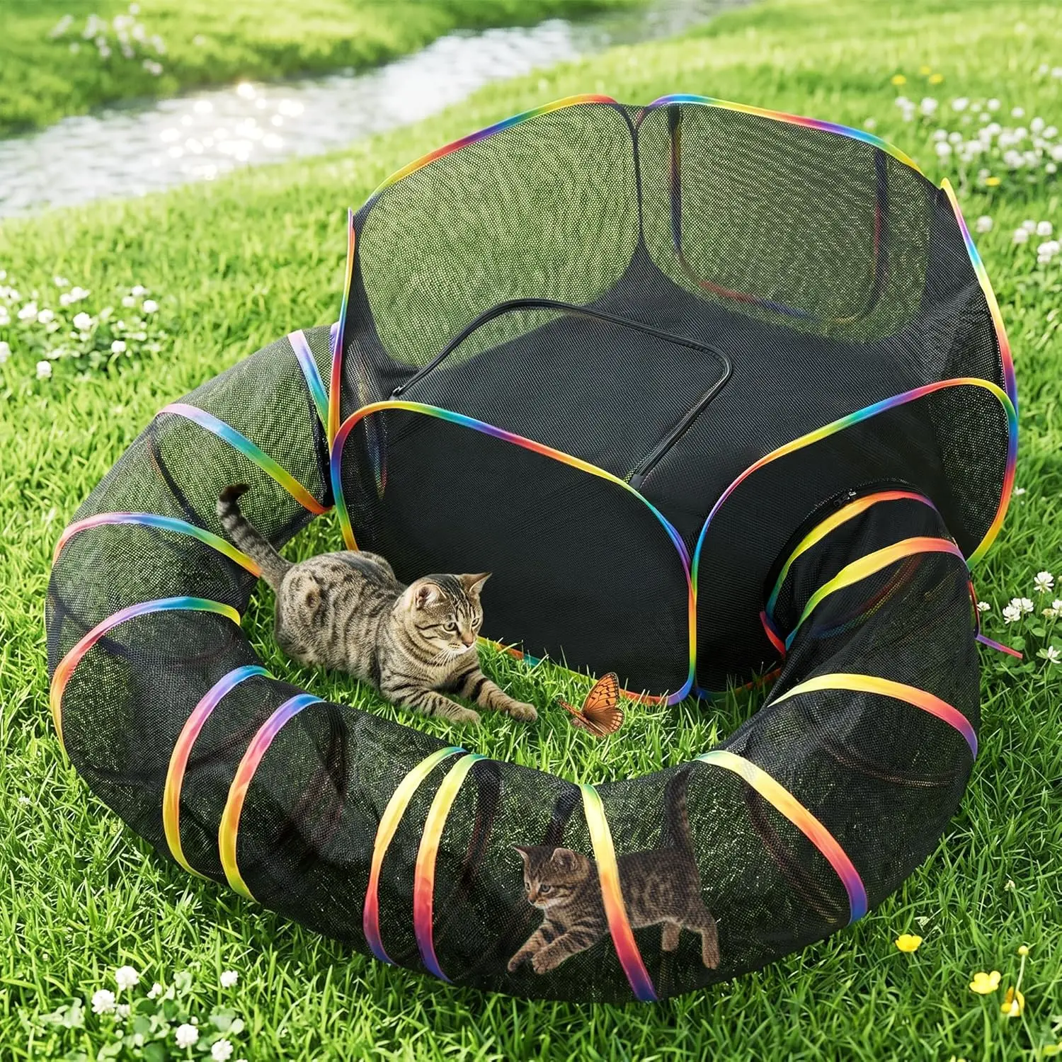 Foldable Catio Outdoor Cat Enclosure with Tent & Tunnel, Portable Playpen for Indoor Cats
Foldable Catio Outdoor Cat Enclosure with Tent & Tunnel, Portable Playpen for Indoor Cats