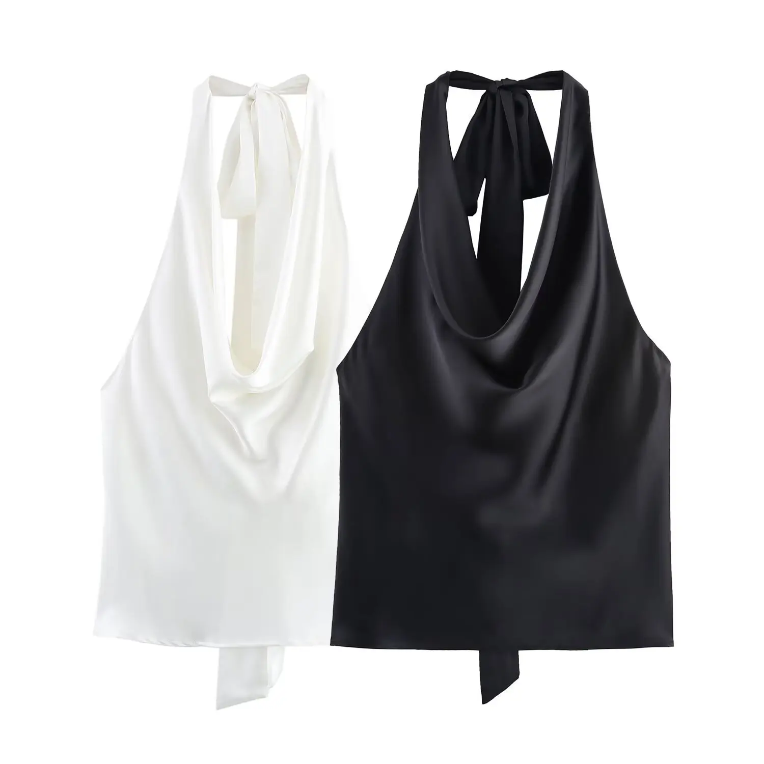 ZBZA Women's Sexy Backless Top Satin Halterneck Pleated Solid Color Back Lace-up Cropped Top Spring Summer New Female Chic Vest
ZBZA Women's Sexy Backless Top Satin Halterneck Pleated Solid Color Back Lace-up Cropped Top Spring Summer New Female Chic Vest