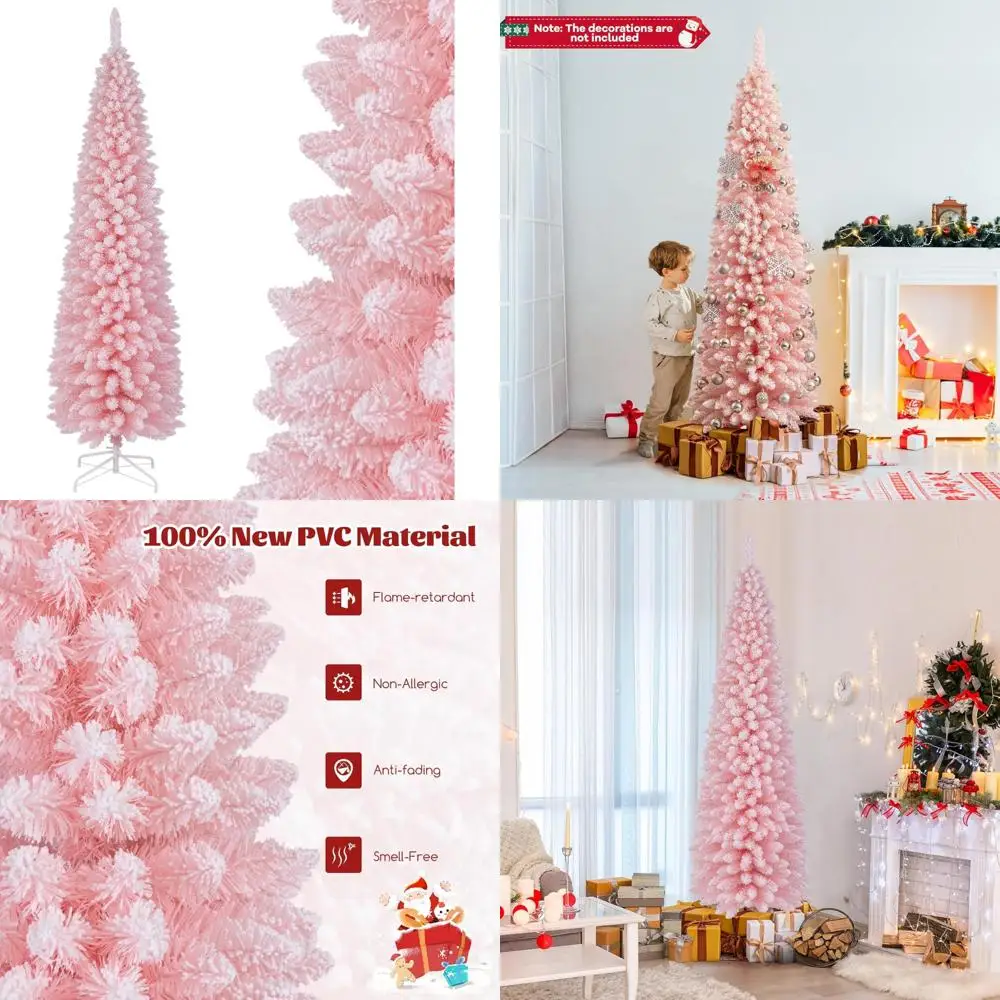 Artificial Snow-Flocked Pink Pencil Christmas Tree, Unlit 7 Feet Tall, 635 Branch Tips, Folding Slim Design for Festive Season
Artificial Snow-Flocked Pink Pencil Christmas Tree, Unlit 7 Feet Tall, 635 Branch Tips, Folding Slim Design for Festive Season