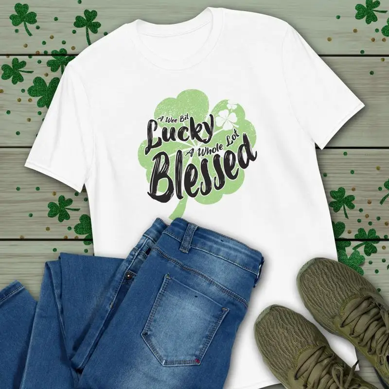 A Wee Bit Lucky Whole Lot Blessed St Patricks Day T Shirt Paddy Vintage Style Four Leaf Clover Faith Fit
A Wee Bit Lucky Whole Lot Blessed St Patricks Day T Shirt Paddy Vintage Style Four Leaf Clover Faith Fit
