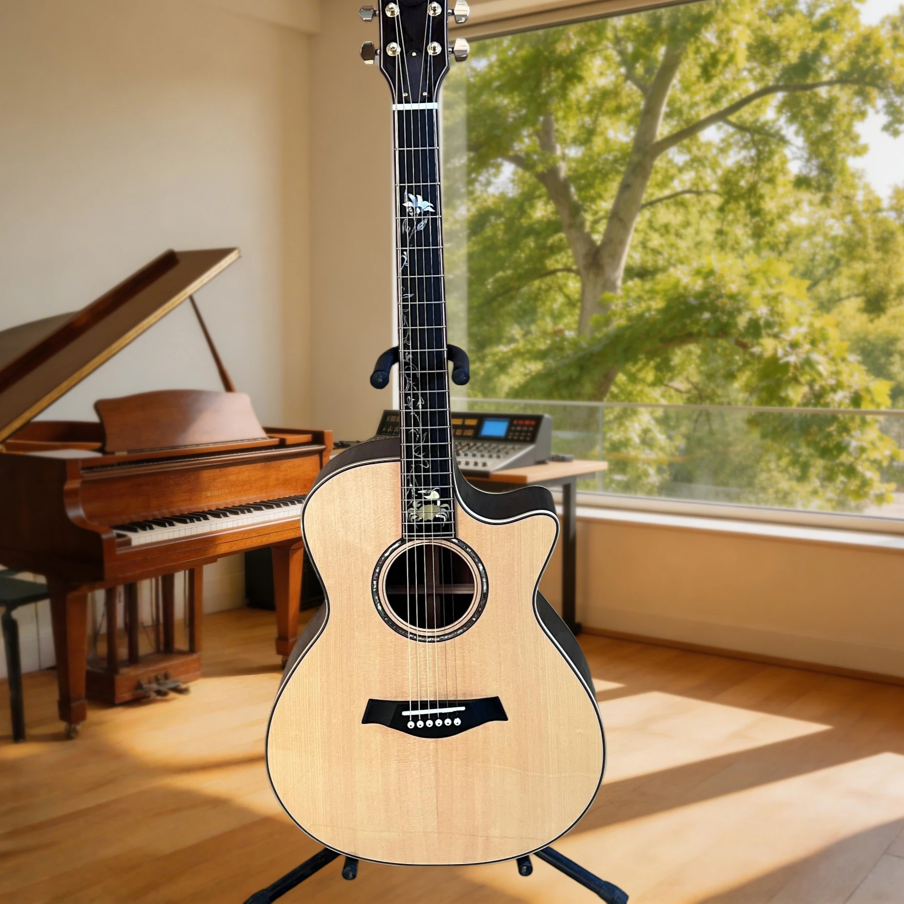 Abalone Inlay of LilyCrab 41Inch Acoustic Guitar Angular Spruce Solid Ebony Fingerboard Scale Length 648mm Small-Waist Body
Abalone Inlay of LilyCrab 41Inch Acoustic Guitar Angular Spruce Solid Ebony Fingerboard Scale Length 648mm Small-Waist Body