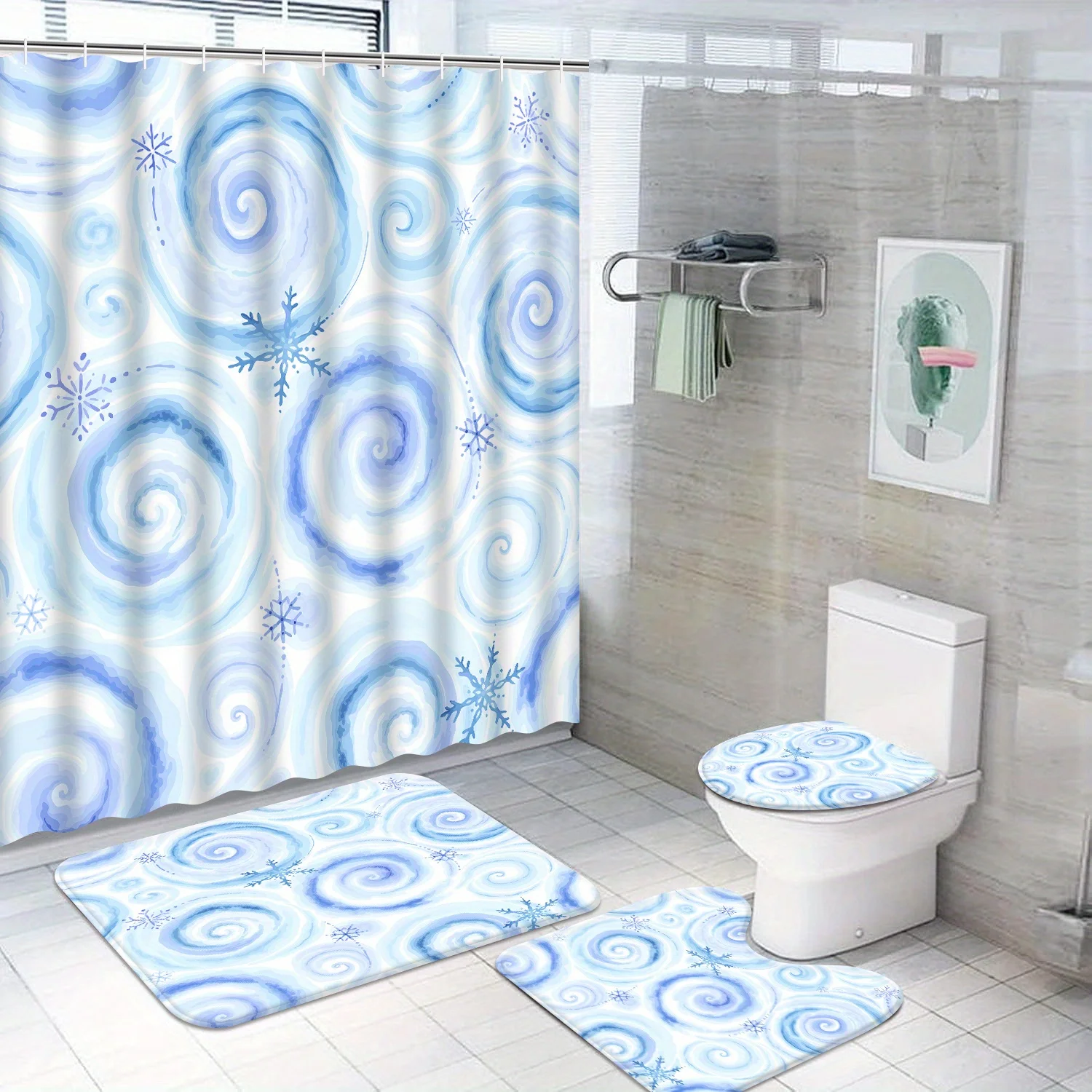 Blue Purple Turquoise Christmas 4pcs Bathroom Accessory Sets, Colorful Snowflakes and Winter Vintage Watercolor Style Holiday Ba
Blue Purple Turquoise Christmas 4pcs Bathroom Accessory Sets, Colorful Snowflakes and Winter Vintage Watercolor Style Holiday Ba