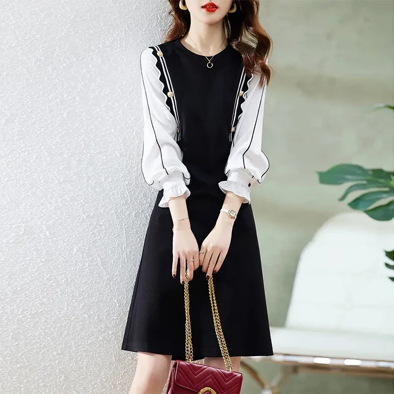 2024 Autumn Elegant Fashion Fake Two Piece Button Dress Women Long Sleeve Patchwork Midi Dresses Ladies Slim Casual Vestido Robe
2024 Autumn Elegant Fashion Fake Two Piece Button Dress Women Long Sleeve Patchwork Midi Dresses Ladies Slim Casual Vestido Robe