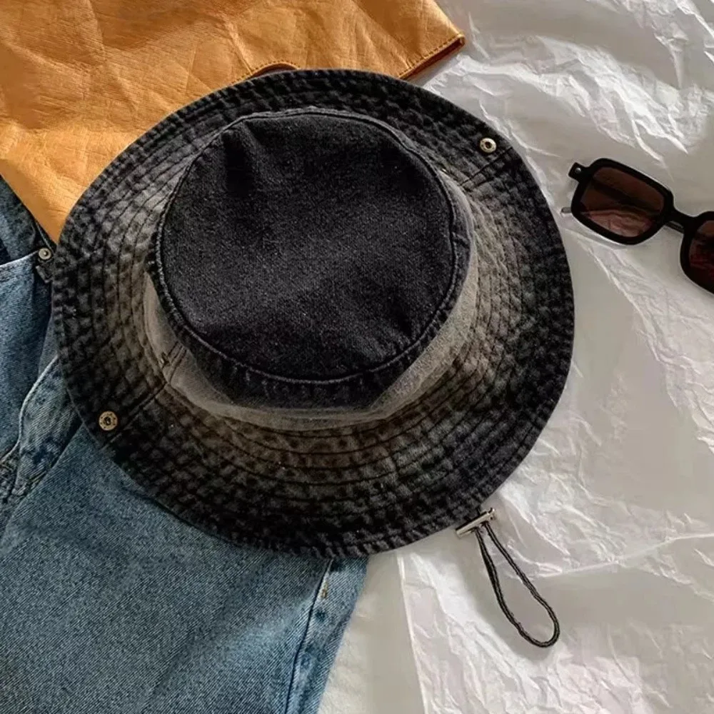 Water-washed tie-dye Vintage Washed Denim Hat Wide Brim Windproof Fisherman Hat Sunscreen Drawstring Adjustable
Water-washed tie-dye Vintage Washed Denim Hat Wide Brim Windproof Fisherman Hat Sunscreen Drawstring Adjustable