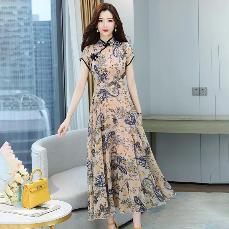 Improved Cheongsam Dress Women's Summer 2025 New Chic Y2K Chiffon Cheongsam Dress High-End Slim Medium Long Printed Dresses
Improved Cheongsam Dress Women's Summer 2025 New Chic Y2K Chiffon Cheongsam Dress High-End Slim Medium Long Printed Dresses