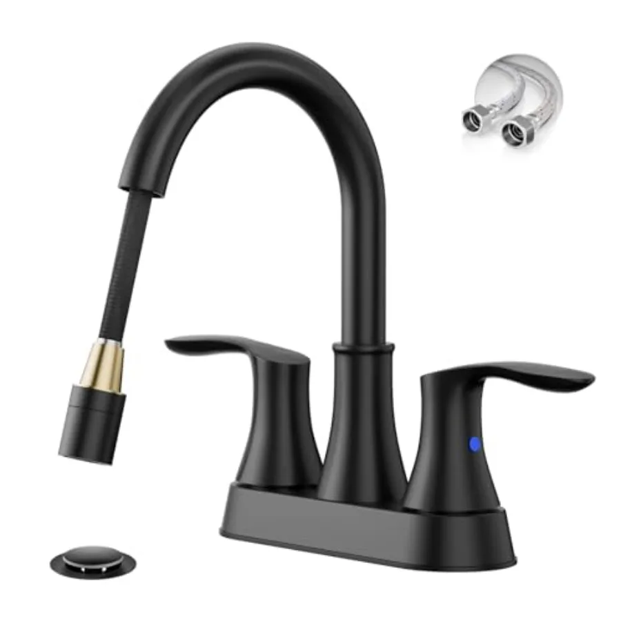 Black Utility Sink Faucet with 2 Model Sprayer, 3 Hole Bathroom Faucet Laundry Sink Faucets 4 inch Centerset, with Metal Pop-Up
Black Utility Sink Faucet with 2 Model Sprayer, 3 Hole Bathroom Faucet Laundry Sink Faucets 4 inch Centerset, with Metal Pop-Up