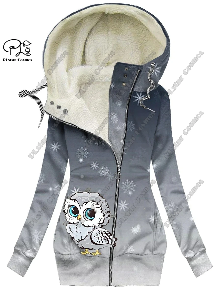 New 3D printed animal series cute owl pattern plus velvet warm women's long zipper hoodie coat commuting casual winter M-3
New 3D printed animal series cute owl pattern plus velvet warm women's long zipper hoodie coat commuting casual winter M-3