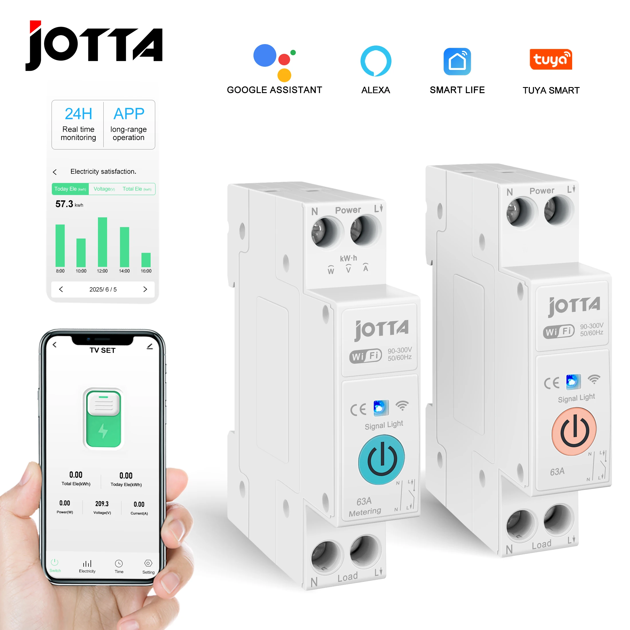 JOTTA 63A 1P+N WIFI Smart Switch Energy Meter KwH Metering Monitoring Circuit Breaker Timer Relay MCB TUYA Smart Life
JOTTA 63A 1P+N WIFI Smart Switch Energy Meter KwH Metering Monitoring Circuit Breaker Timer Relay MCB TUYA Smart Life