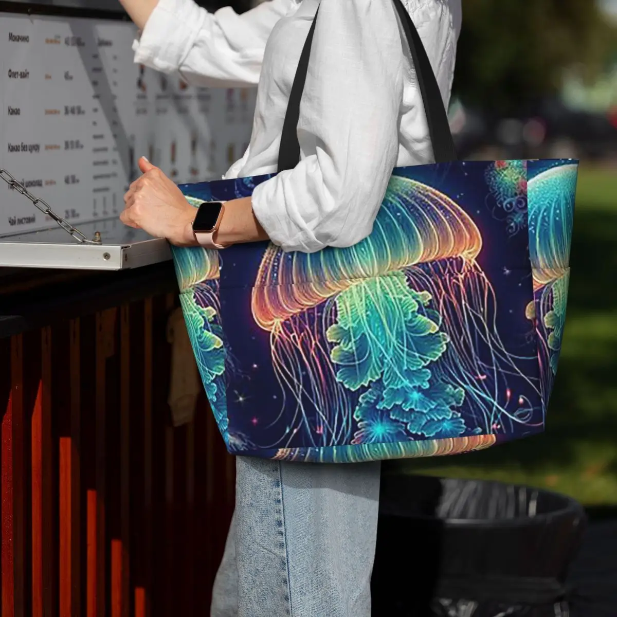 Luminescent Rainbow Jellyfish On Navy Blue Beach Tote Bag Sport Gym Yoga Duffle Large Tote Bag Women Travel Bag Fitness bag
Luminescent Rainbow Jellyfish On Navy Blue Beach Tote Bag Sport Gym Yoga Duffle Large Tote Bag Women Travel Bag Fitness bag
