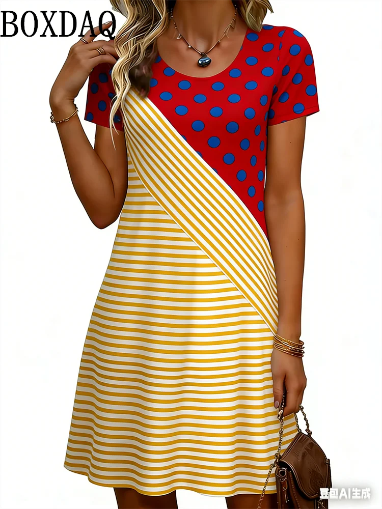 2026 Women's Dresses Elegant Fashion Polka Dot Striped 3D Print Short Sleeve Dress Casual O-Neck Loose Pullover Female Clothing
2026 Women's Dresses Elegant Fashion Polka Dot Striped 3D Print Short Sleeve Dress Casual O-Neck Loose Pullover Female Clothing