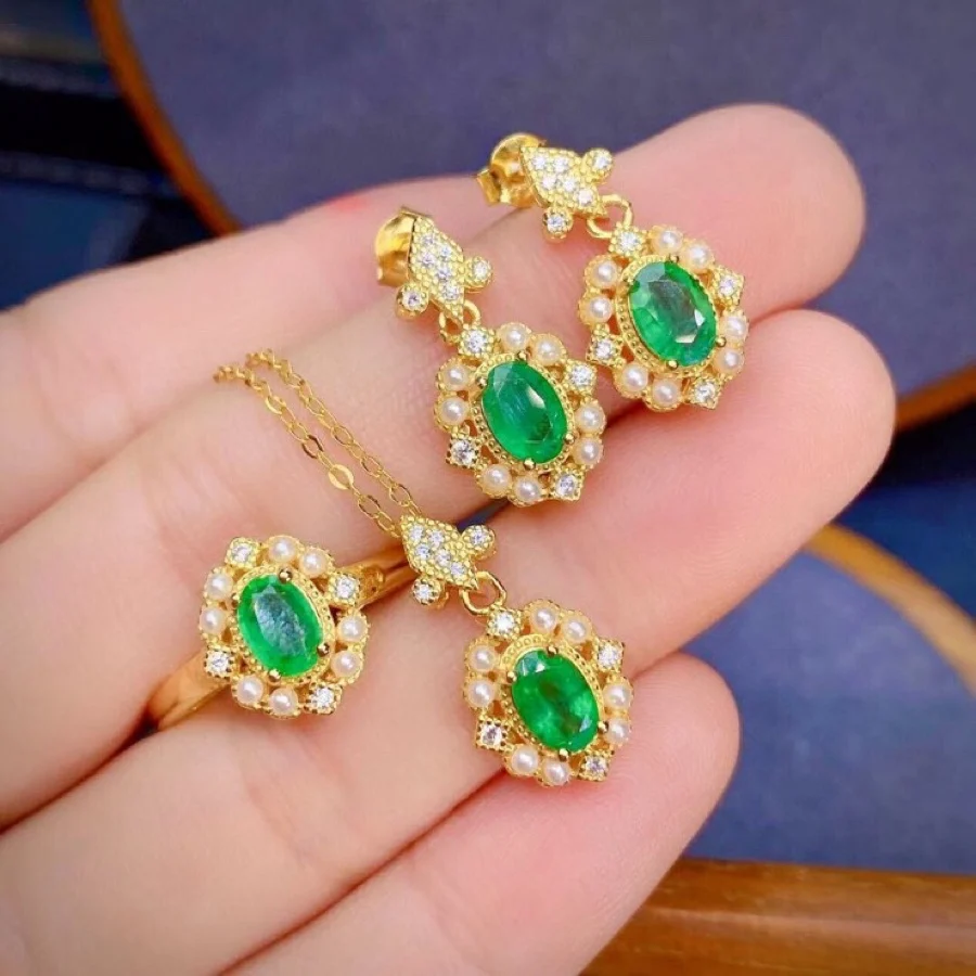 Natural Emerald Jewelry Set Necklace Free Shipping Women's Sterling Silver 925 Jewelry Wholesale Elegant Women's Sets Christmas
Natural Emerald Jewelry Set Necklace Free Shipping Women's Sterling Silver 925 Jewelry Wholesale Elegant Women's Sets Christmas