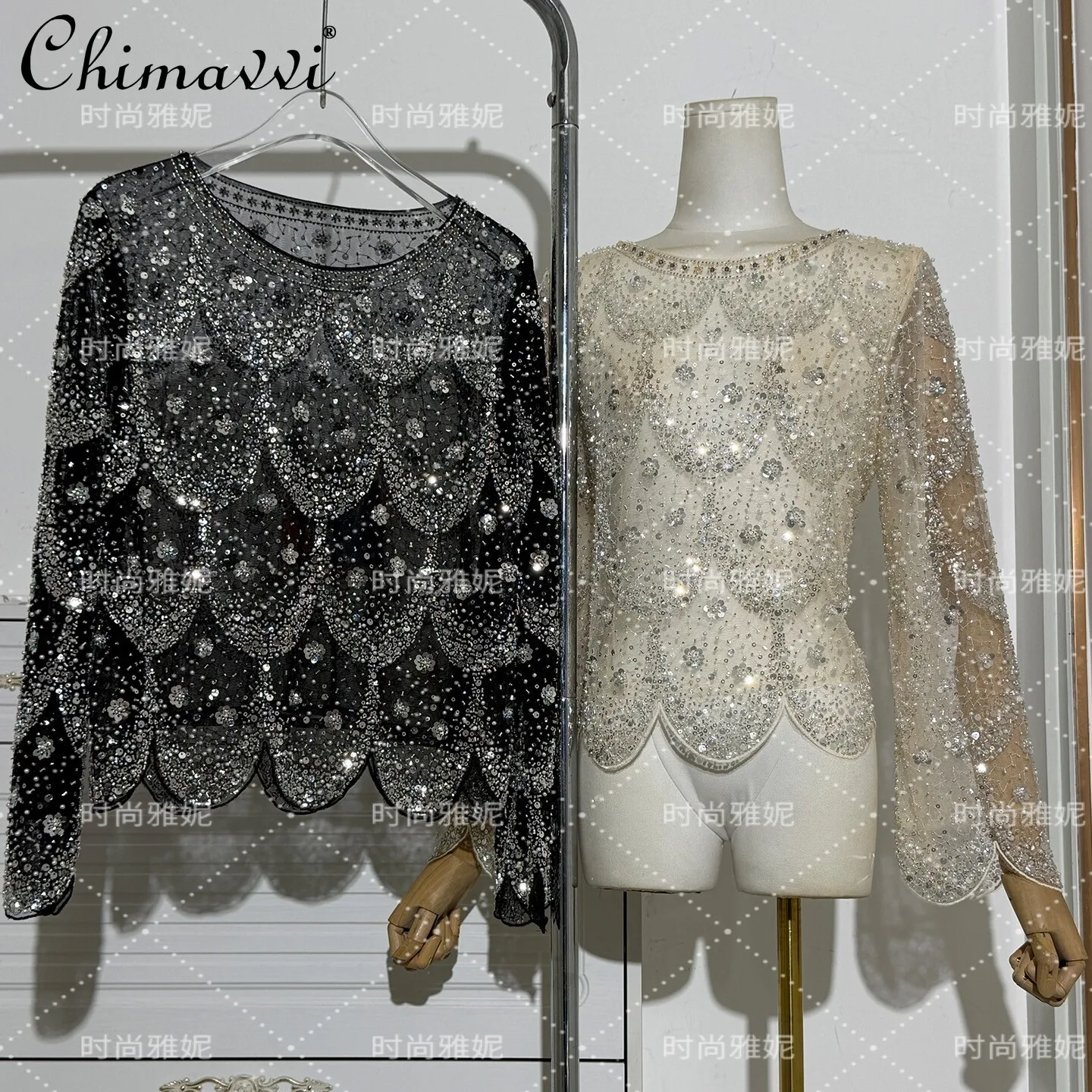Fashion Luxurious Sequin Lace Blouse Summer Women Heavily Beads and Pearls Long Sleeves Round Neck Slim Elegant Women's Top
Fashion Luxurious Sequin Lace Blouse Summer Women Heavily Beads and Pearls Long Sleeves Round Neck Slim Elegant Women's Top