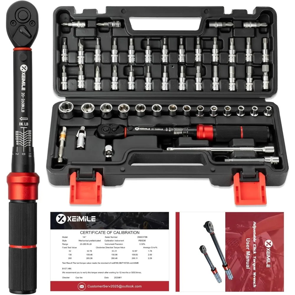51 Piece 1 4 Inch Drive 20 260 In Lb Click Torque Wrench Kit 72 Teeth 3 Percent Accuracy Bicycle Motorcycle Car Use
51 Piece 1 4 Inch Drive 20 260 In Lb Click Torque Wrench Kit 72 Teeth 3 Percent Accuracy Bicycle Motorcycle Car Use