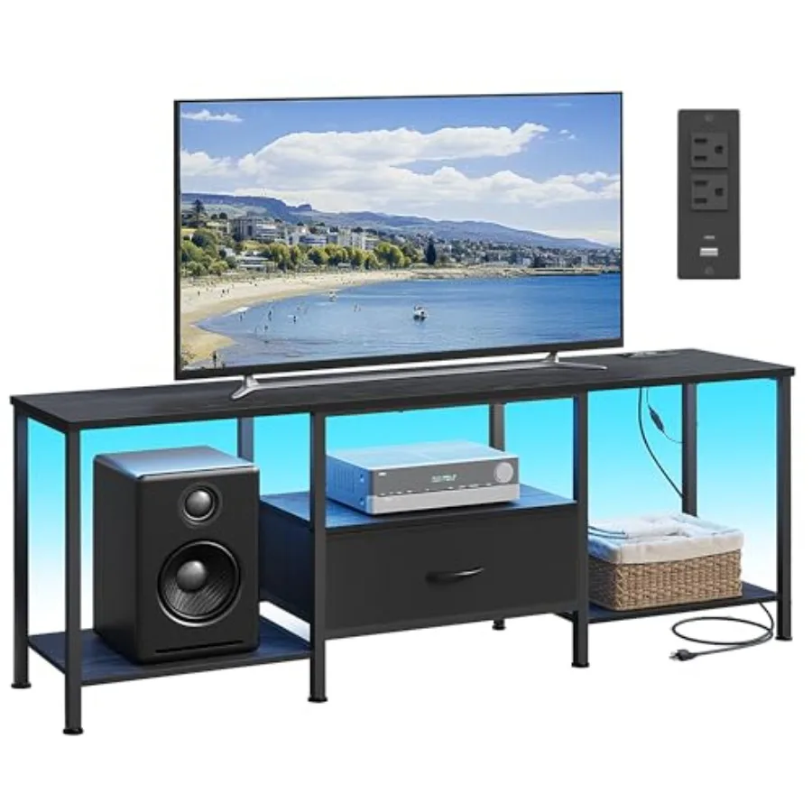Modern TV Stand for Living Room with Shelves and Drawer Steel Construction Ink Black Finish Supports TVs up to 70 Inches Media
Modern TV Stand for Living Room with Shelves and Drawer Steel Construction Ink Black Finish Supports TVs up to 70 Inches Media