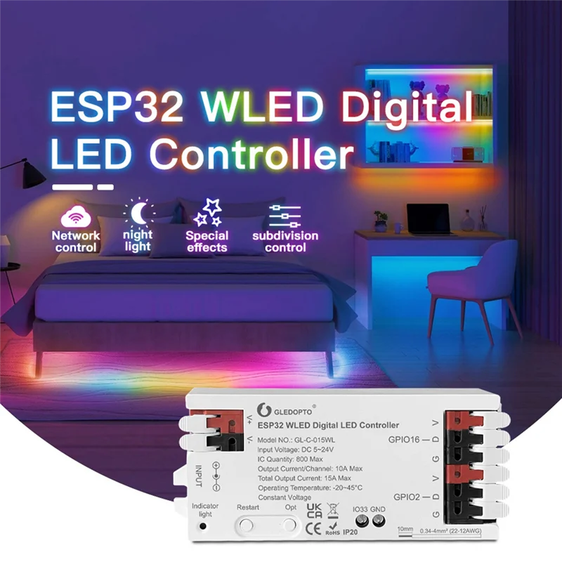 AONEQ-GLEDOPTO WLED ESP32 Colorful RGB RGBW Controller Simple Wiring DIY Lighting Effects 100+ Supports WS2811 WS2813 Strip Ligh
AONEQ-GLEDOPTO WLED ESP32 Colorful RGB RGBW Controller Simple Wiring DIY Lighting Effects 100+ Supports WS2811 WS2813 Strip Ligh